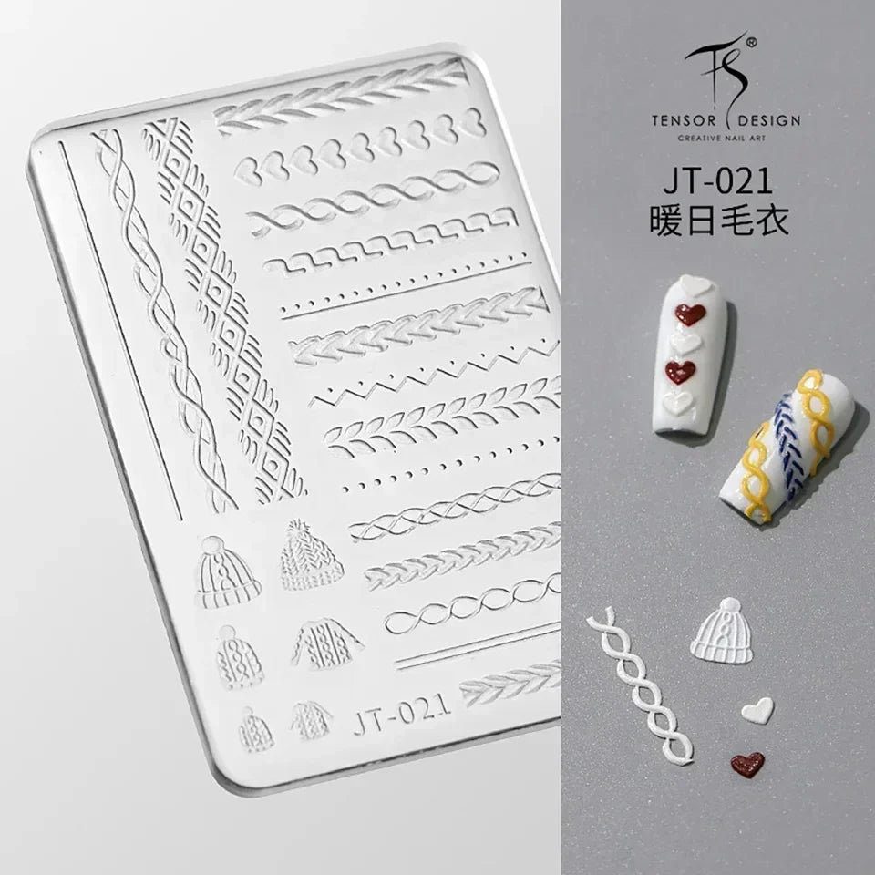 Geometric Bowknot Grid Lace Flora Edge Nail Art Silicone Carving Mold Mould Star Daisy Flower Charms Bow Tie Snowflake Template