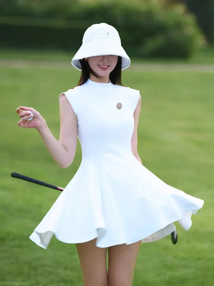Women Golf Dress Sleeveless Outdoor SportsSlim Fit Sexy Dress Beige Black Outfit Women Clothes