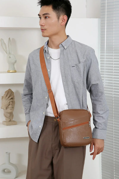 Men‘s PU Shoulder Bag Messenger Bag Casual Waterproof Nylon Zipper Pocket Handbag Fashion Tote Travel Male Crossbody Bags