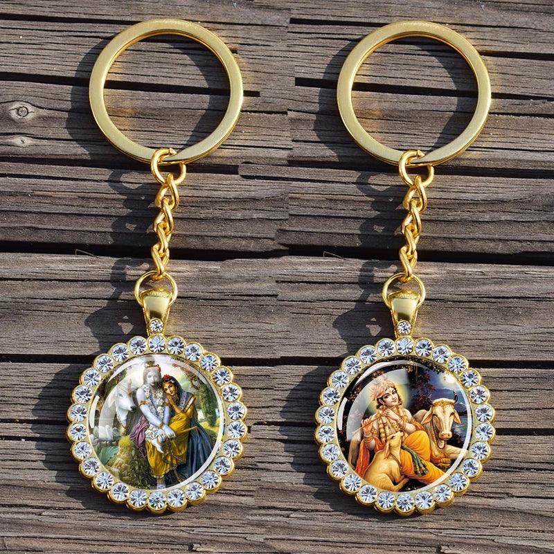 Shiva Nataraja Keychain Buddhist Jewelry Lakshmi Goddess Rhinestone Pendant Hinduism Amulet Keyring Gift