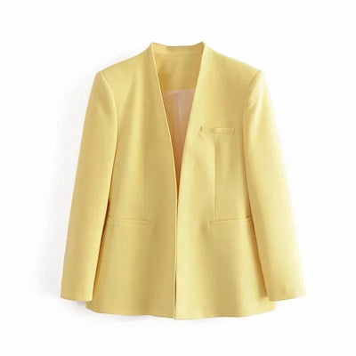 New Autumn Blazers Women Suit Coats Candy Color V Neck Long Sleeve Elegant Casual Jacktets