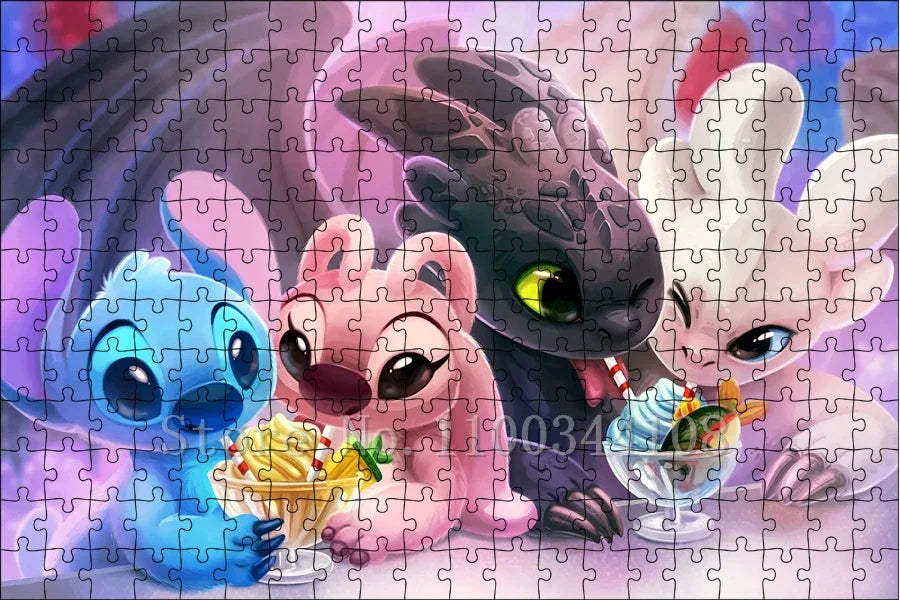 Disney Lilo & Stitch Puzzle Cartoon Movies Children Games Educational Toys 300/500/1000 Pcs Jigsaw Puzzles Adults Decompressing