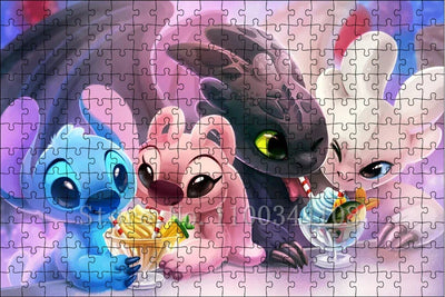 Disney Lilo & Stitch Puzzle Cartoon Movies Children Games Educational Toys 300/500/1000 Pcs Jigsaw Puzzles Adults Decompressing