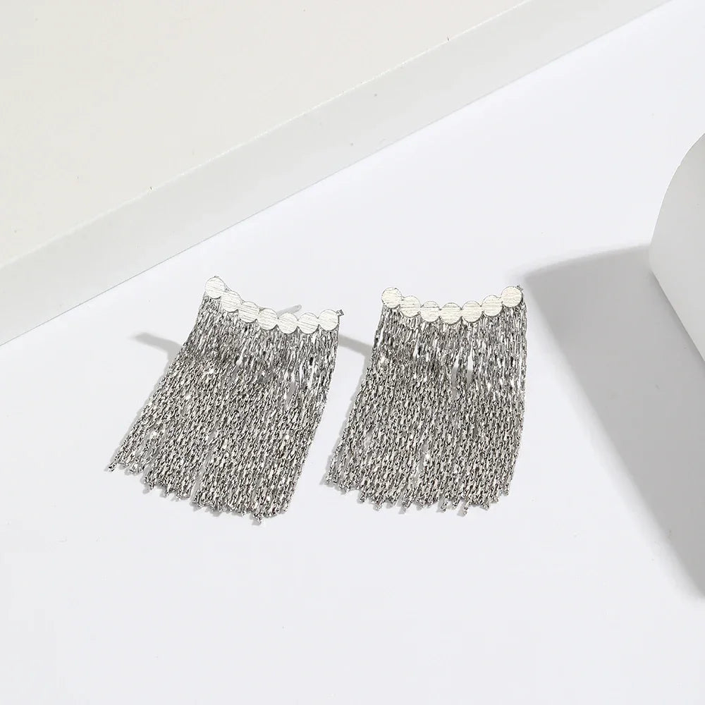 Fashion Statement Long Statement Gold Plated Bling Tassel Earring For Women Female Stainless Steel Wedding Daily Pendant Jewelry