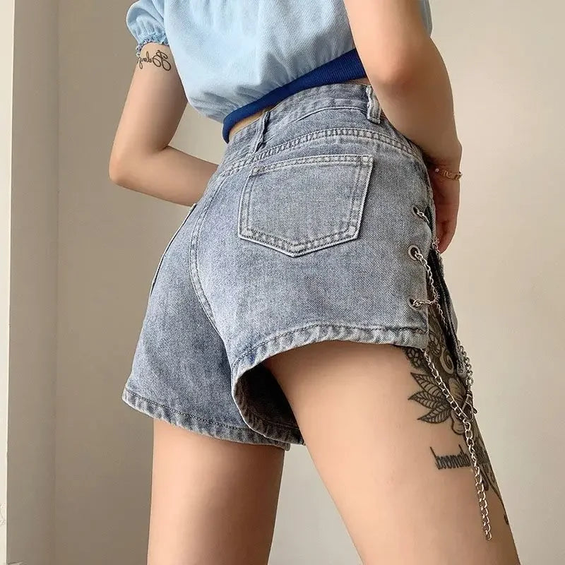Short Pants for Woman To Wear Sexy Mini Women's Shorts Jeans Denim Biker Clothes Design Outfits Aesthetic Korean Style Elasticty