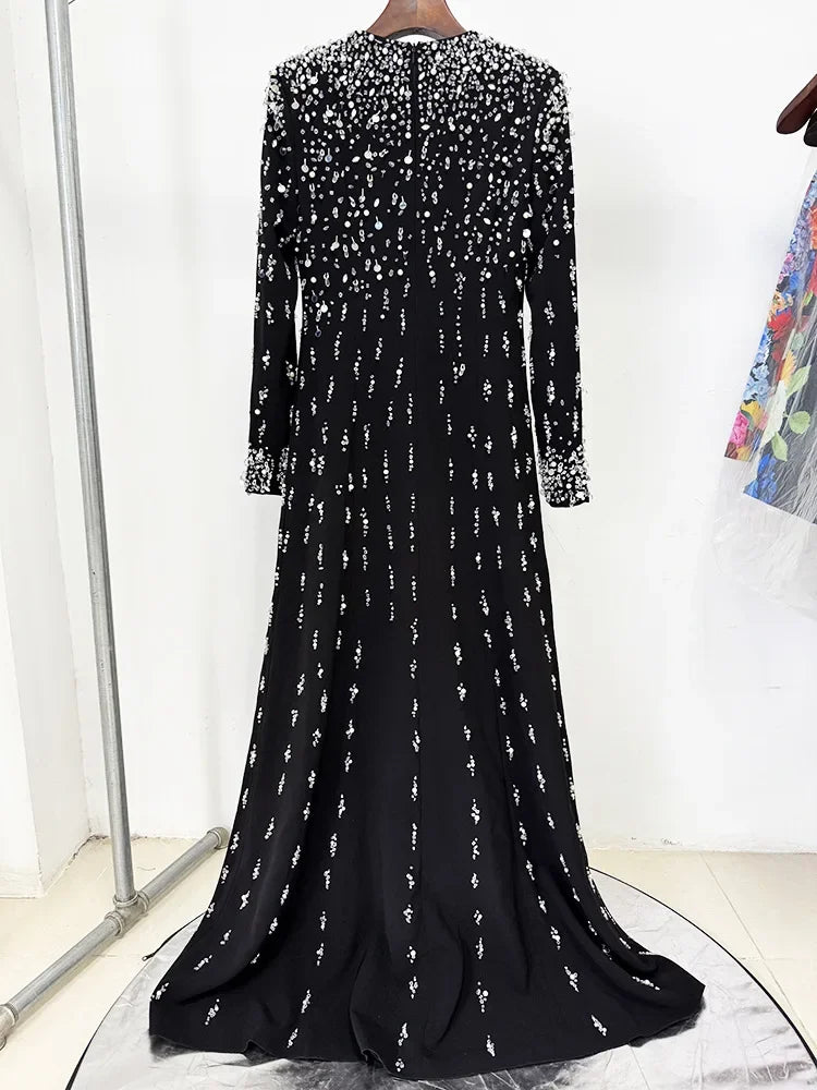 HIGH STREET Newest Fashion 2025 Designer Maxi Dresses Women's Formal Long Sleeve Luxurious Beaded Long Maxi Dress
