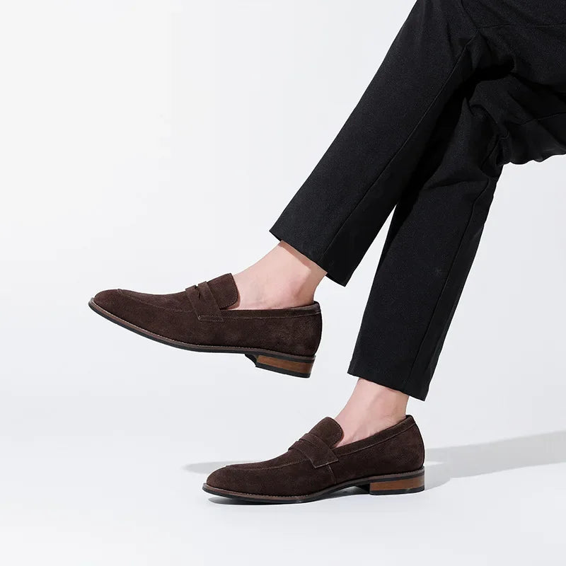 Brand Men's Loafers Suede Cow Leather Shoes Vintage Slip-on Casual Men Driving Shoes Wedding Male Dress Shoes