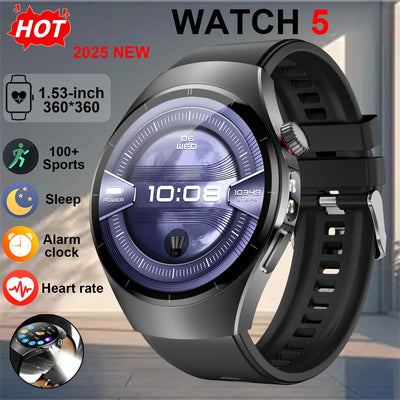 Smart Watch5 1.53-inch HD Display LED Lighting IP68 Waterproof Music Playback Weather Health Assistant AI Voice 100+ Sports Mode