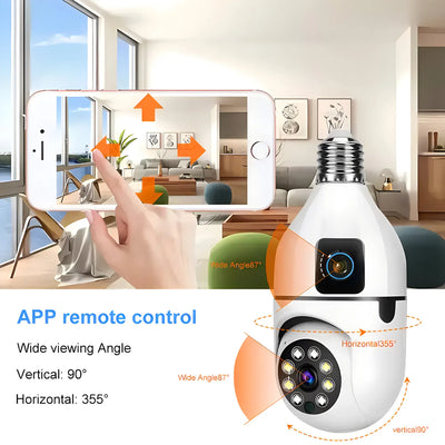 2.4G WiFi Bulb Camera Dual Lens E27 Base Indoor Baby Monitor Wireless Security Protection Video Surveillance Night Vision