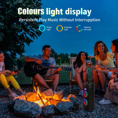 Bluetooth Wireless Speaker Stereo Speaker Support USB/TF/AUX/FM/BT/MIC Loud Boombox Speaker with Bass Lights for Outdoor Party