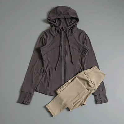 Sports tops for women with hooded cardigan