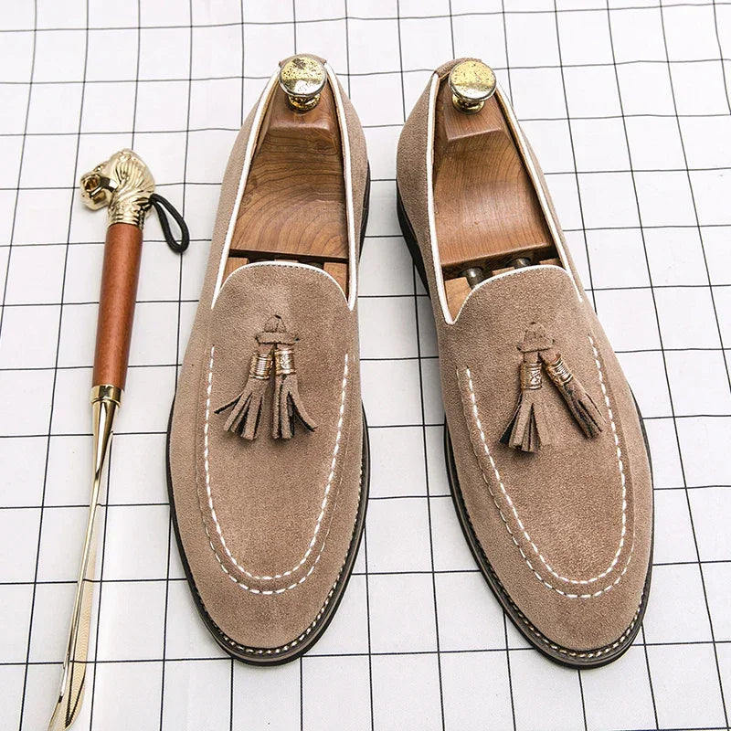 Luxury Designer Men Suede Tassels Blue Green Oxford Brogue Shoes Moccasins Wedding Prom Homecoming Party Footwear Zapatos Hombre