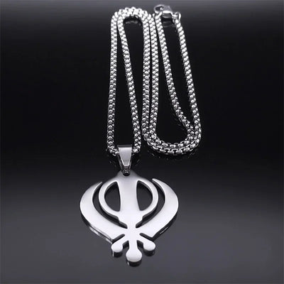 India Sikhism Symbol Necklace Pendant for Women/Men Stainless Steel Silver Color Sikh Khanda Necklaces Religious Jewelry N8090S0