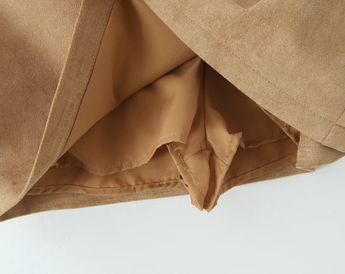 2025 Autumn Y2K Faux Suede Belt Low Waist Mini Skirt With short lining Sexy A-line Package Hips Mini Short Skater Party Femme