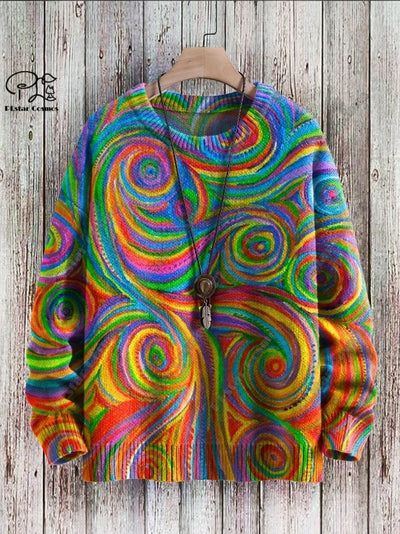 Brand New 3D Printed Retro Colorful Art Print Authentic Ugly Sweater Winter Casual Unisex Sweater F-2