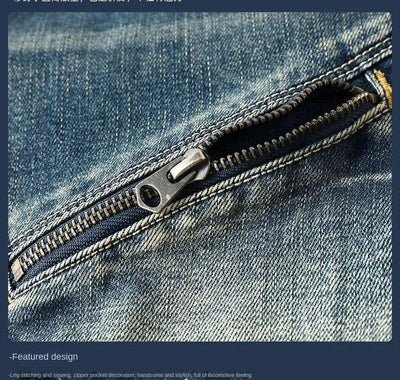 High-end 2022 Retro Motorcycle Jeans Men Spring Autumn Loose Zipper Designer Straight Pants Stitching Tooling Cargo Pants Men