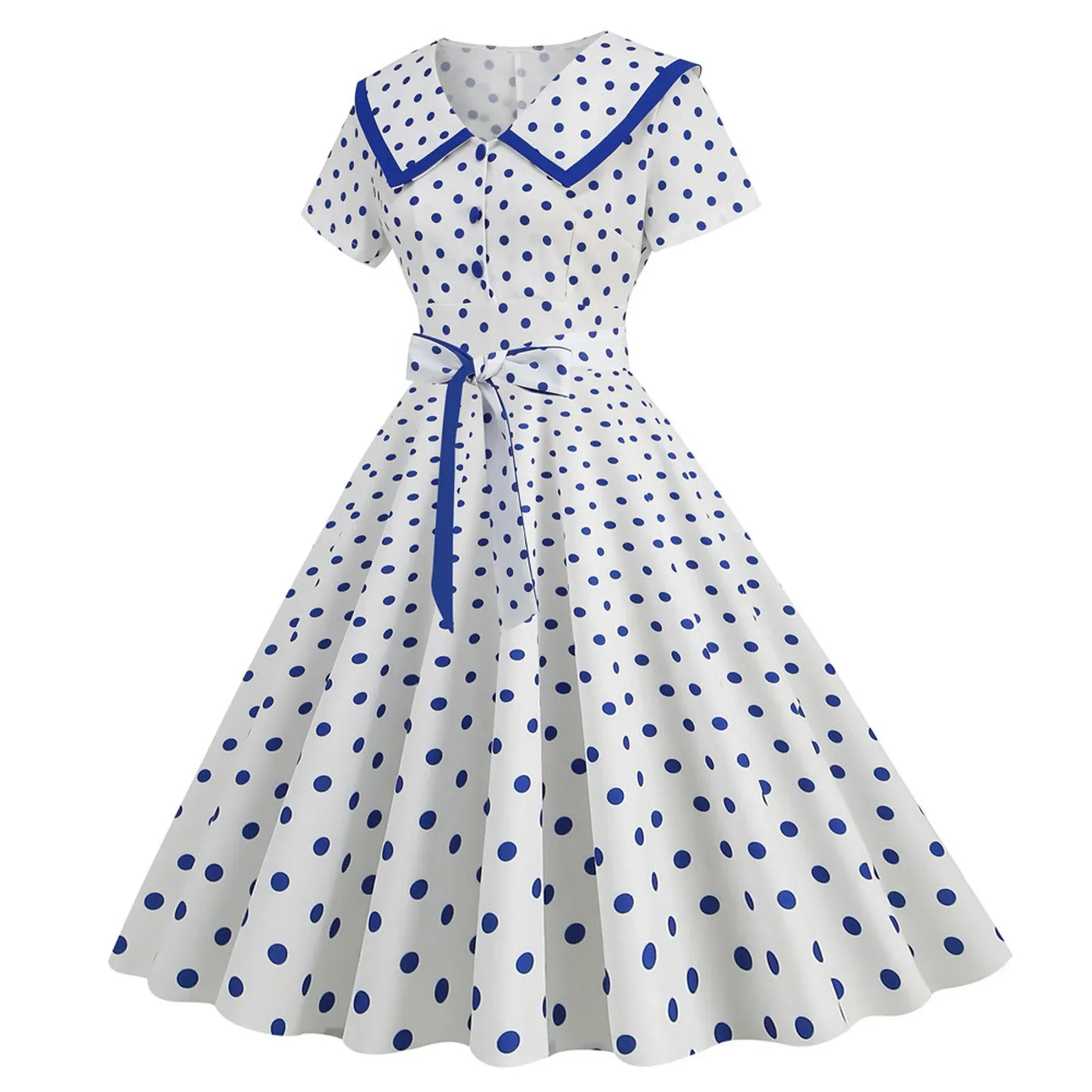 Polka Dot Print Vintage Dress For Women A Line Temperament Lapel Cocktail Party Dresses Ladies Slim Long Dresses With Belt