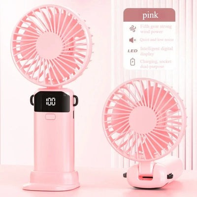 Heldhand Mini Fan Foldable 1500mHA Portable Neck Hanging Fans 5 Speed USB Rechargeable Fan  with Phone Stand and Display Screen