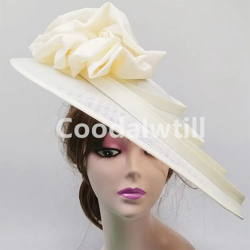 Women Church Wedding Big Fascinator Hat Fashion Large Flower Headpiece Fascinator Ladies Elegant Party Royal Ascot Millinery Cap
