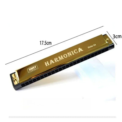 24 Hole Metal Harmonica Children's Early Education Instrument Self-learning Introductory Chromatic Color Double Row Harmonica