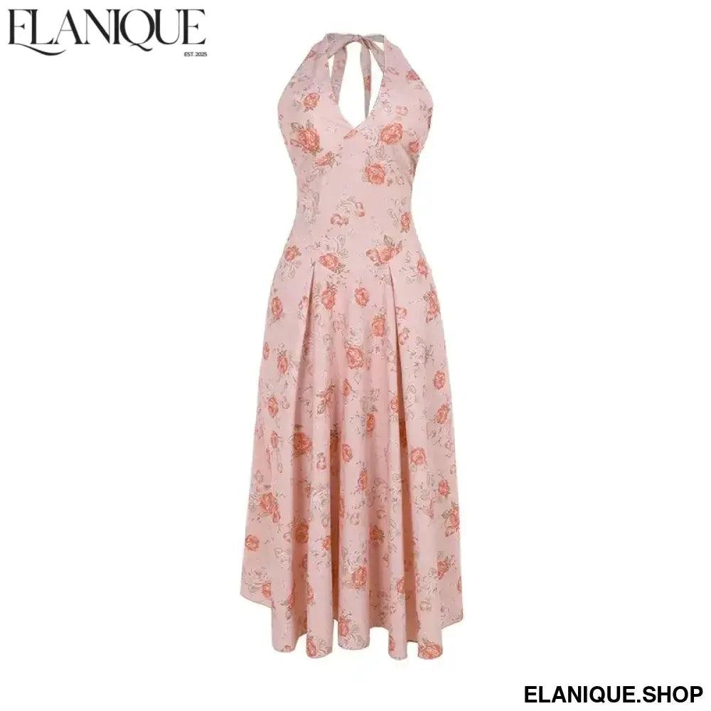 a alta para mujer, traje Sexy con estampado, escote en V profundo, sin mangas, Espalda descubierta, para fiesta de cumpleaños - Elanique