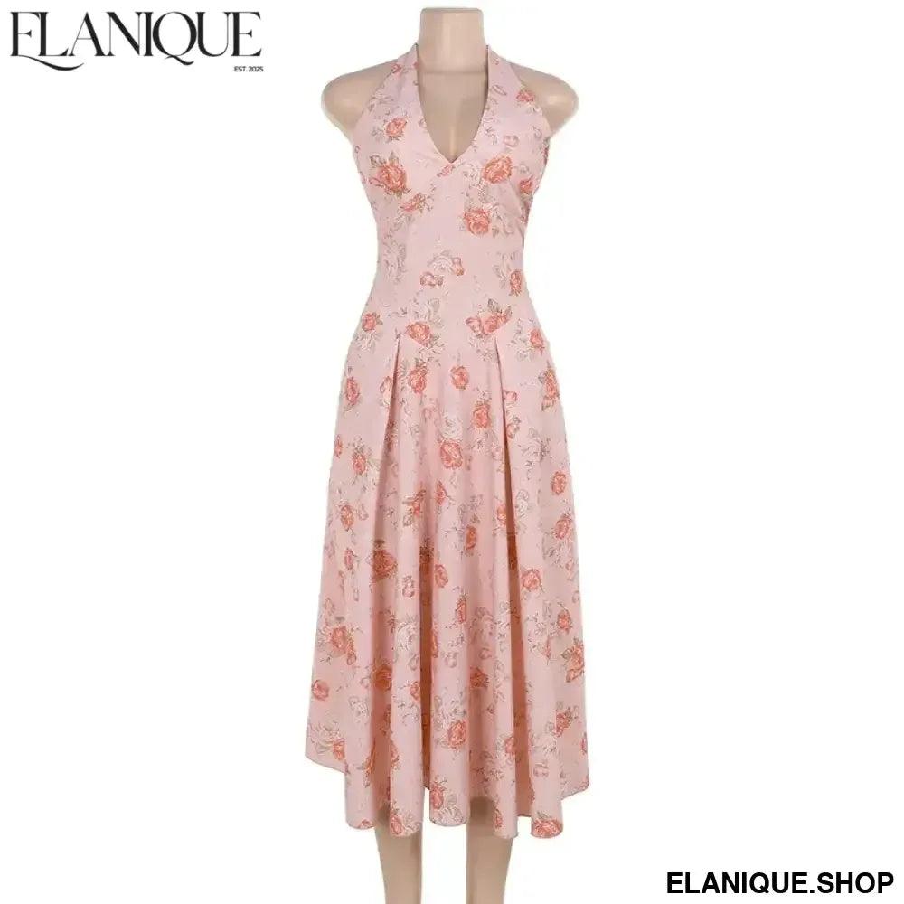 a alta para mujer, traje Sexy con estampado, escote en V profundo, sin mangas, Espalda descubierta, para fiesta de cumpleaños - Elanique