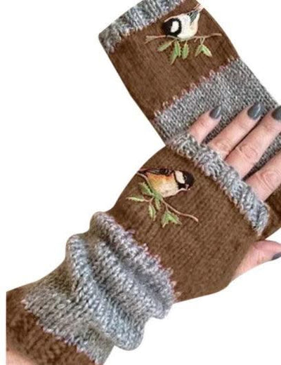 Warm Stitching Embroidered Gloves Women