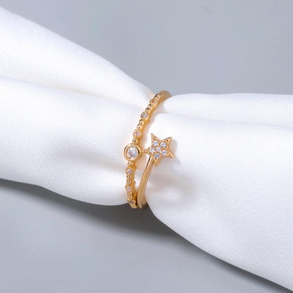 Gold Micro-inlaid Pentagram Ring Accessories For Women - Elanique