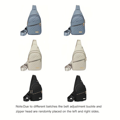 Large Capacity Chest Bag for Women - Adjustable Embroidered Crossbody Bag with Zipper Closure, Polyester Lining, Foldable, and Random Printing - Urban Solid Color Nylon Bag with Comfortable Strap