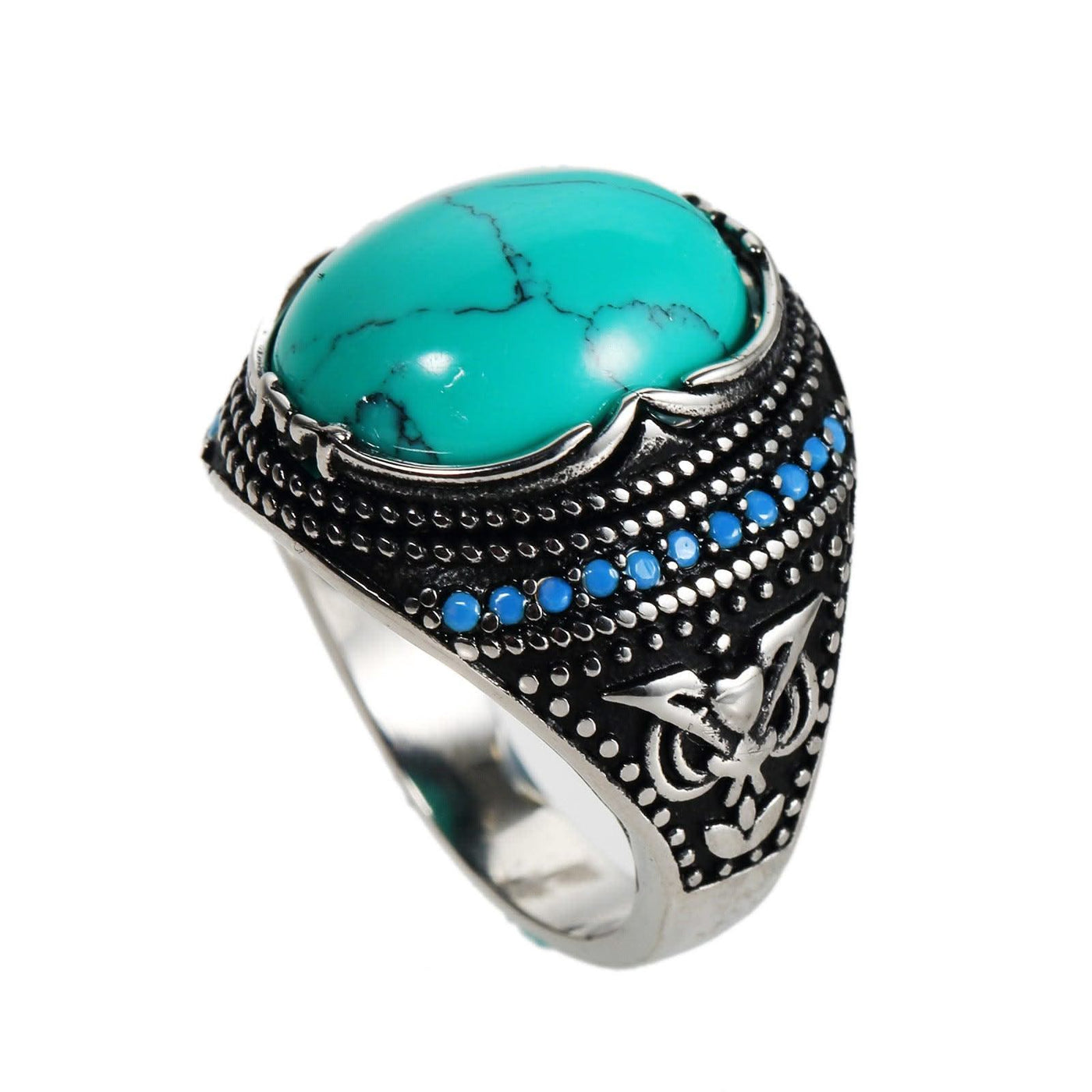 LUXURY Accessories Titanium Steel Textured Turquoise Ring For Men - Elanique