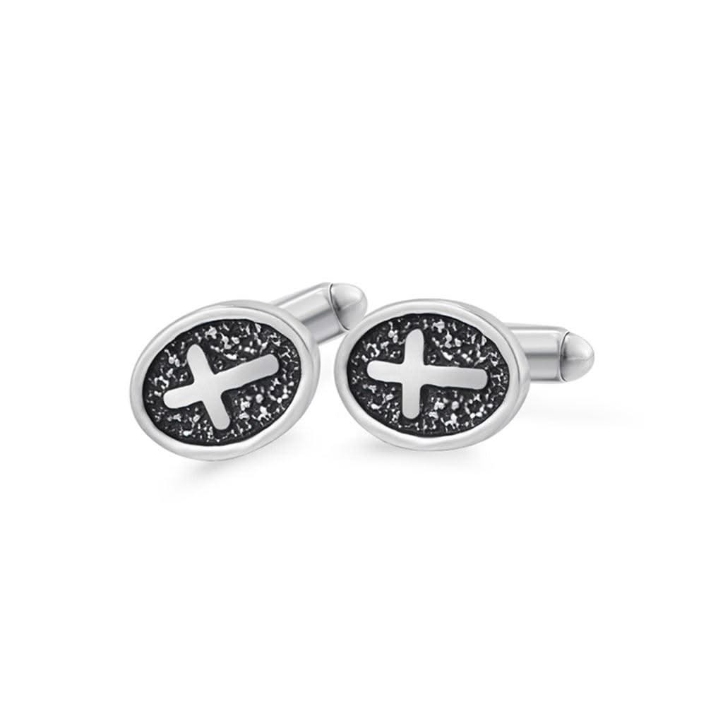 Oval Cross Cufflinks Silver Stainless Steel Shirt Cuff Links For Men Jewelry Accessories - Elanique