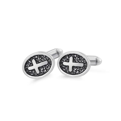 Oval Cross Cufflinks Silver Stainless Steel Shirt Cuff Links For Men Jewelry Accessories - Elanique