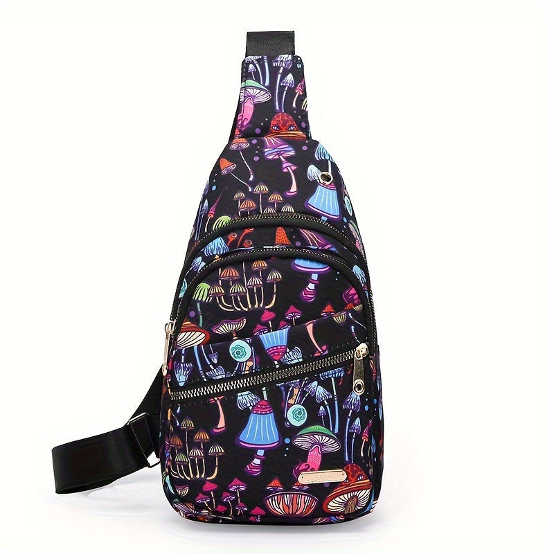 Large Capacity Chest Bag for Women - Adjustable Embroidered Crossbody Bag with Zipper Closure, Polyester Lining, Foldable, and Random Printing - Urban Solid Color Nylon Bag with Comfortable Strap