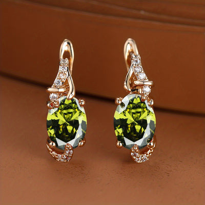 18K Gold Plated Blue Stone Stud Earrings Trendy Women Round Oval Cut White Blue Red Pink Stone Drop Earrings Anniversary Claw Earrings Jewelry