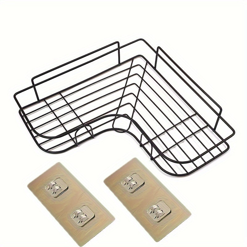 [Cast Iron Shower Shelf] 1pc Cast Iron Corner Shower Shelf - No-Drill Wall Mounted Black Wire Mesh Bathroom Storage Rack for Easy Access & Organization, Perfect for Shampoo, Conditioner, and Soap, Bathroom Storage Solution |