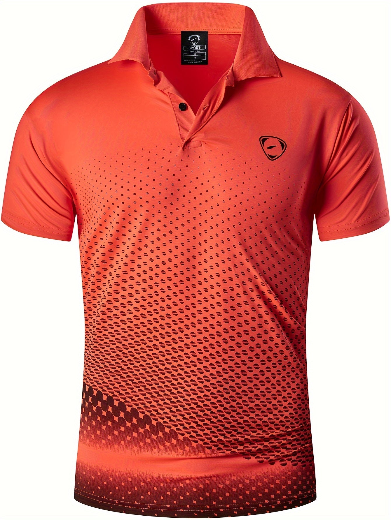 Jeansian Men's Lightweight Breathable Sport Shirt - Vibrant Orange All-Over Dot Print, Stretch Polyester Short Sleeve with Collar & Button Placket for Tennis Golf Bowling, Regular Fit All-Season Casual Athletic Wear, Tennis A