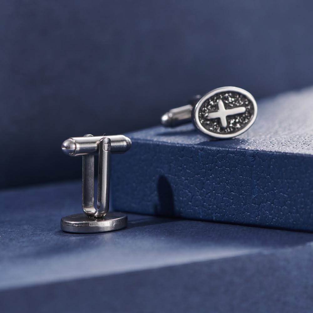 Oval Cross Cufflinks Silver Stainless Steel Shirt Cuff Links For Men Jewelry Accessories - Elanique