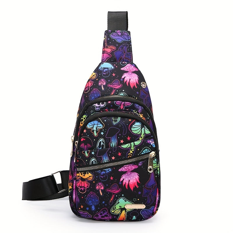 Large Capacity Chest Bag for Women - Adjustable Embroidered Crossbody Bag with Zipper Closure, Polyester Lining, Foldable, and Random Printing - Urban Solid Color Nylon Bag with Comfortable Strap