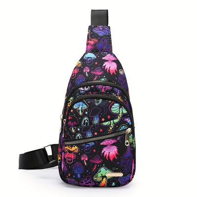Large Capacity Chest Bag for Women - Adjustable Embroidered Crossbody Bag with Zipper Closure, Polyester Lining, Foldable, and Random Printing - Urban Solid Color Nylon Bag with Comfortable Strap