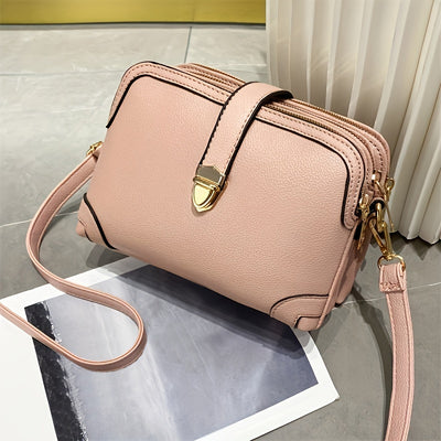 Trendy Faux Leather Shoulder Bag - Women's Casual Zipper Purse With Removable Strap