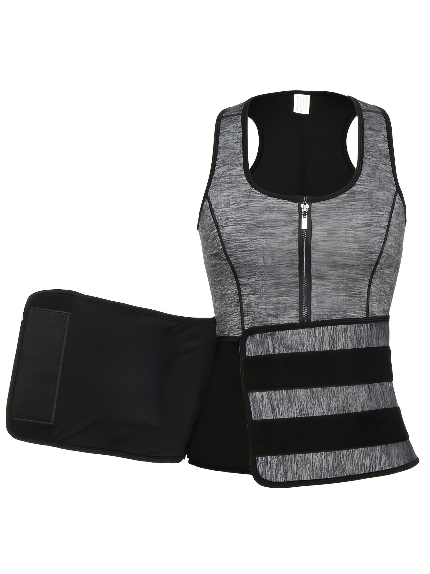 TKPARK Men's Adjustable Compression Tank Top & Waist Trainer - High-Elasticity Workout Shirt with Back Support, Sleeveless Gym Shaper Vest, Zipper Closure & Belt for Fitness Training, Fitness Compression Wear | Sleeveless Tan