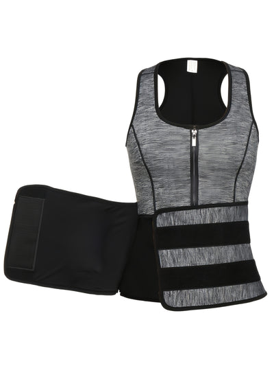 TKPARK Men's Adjustable Compression Tank Top & Waist Trainer - High-Elasticity Workout Shirt with Back Support, Sleeveless Gym Shaper Vest, Zipper Closure & Belt for Fitness Training, Fitness Compression Wear | Sleeveless Tan