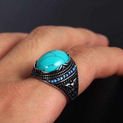 LUXURY Accessories Titanium Steel Textured Turquoise Ring For Men - Elanique