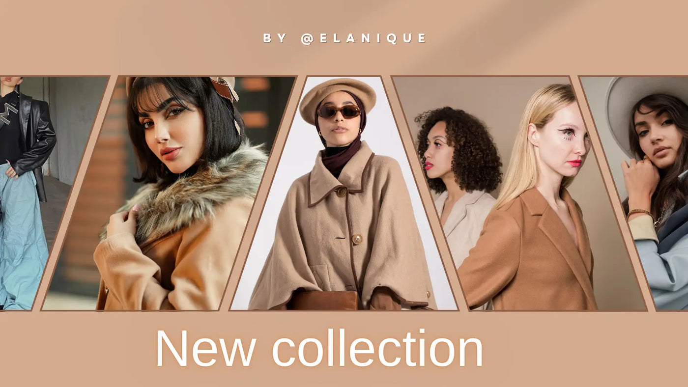 Beige oversized coat with fur trim and wide lapels.