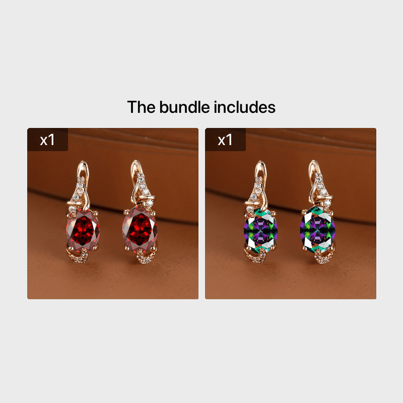 18K Gold Plated Blue Stone Stud Earrings Trendy Women Round Oval Cut White Blue Red Pink Stone Drop Earrings Anniversary Claw Earrings Jewelry