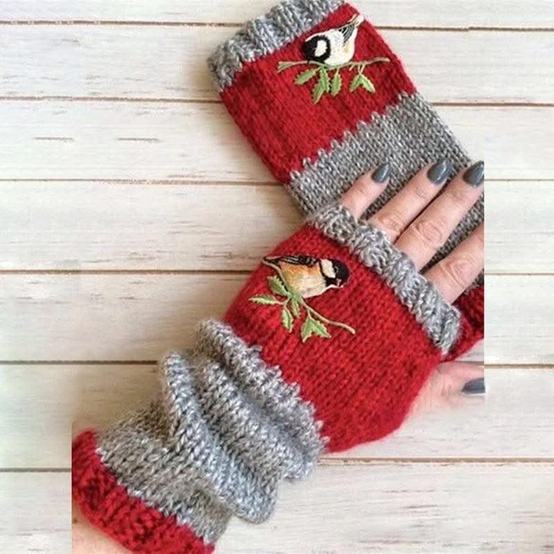 Warm Stitching Embroidered Gloves Women