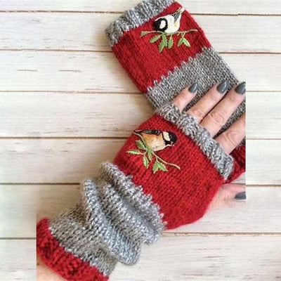 Warm Stitching Embroidered Gloves Women
