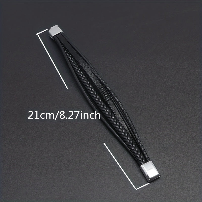 1pc Men's Hand-Woven Multi-Layer Leather Bracelet with Buckle Closure - Stylish Faux Leather Cuff, Durable & Versatile Accessory for Casual or Formal Wear