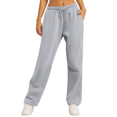 Women's Solid Color Casual Loose Fleece-lined Trousers