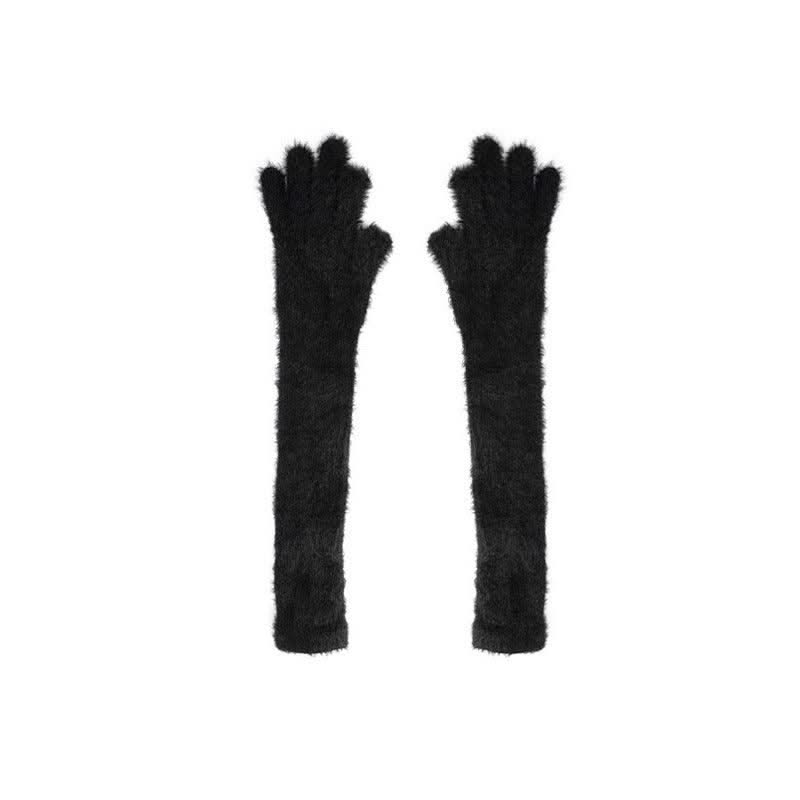 Candy Colour Lengthened Mink-like Fingerless Gloves For Women